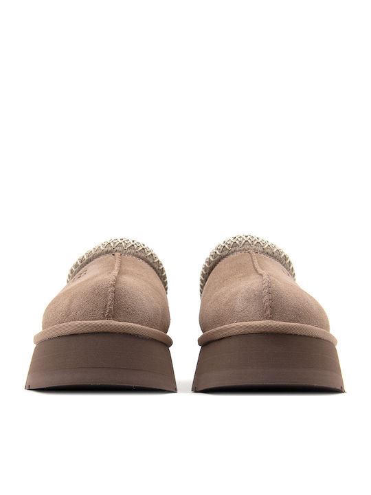 Ugg AustraliaTazz II Κλειστές Δερμάτινες Γυναικείες Παντόφλες Μπεζ / Πούρο Regular Fit - Image 3