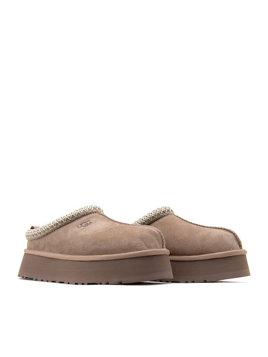 Ugg AustraliaTazz II Κλειστές Δερμάτινες Γυναικείες Παντόφλες Μπεζ / Πούρο Regular Fit - Image 2