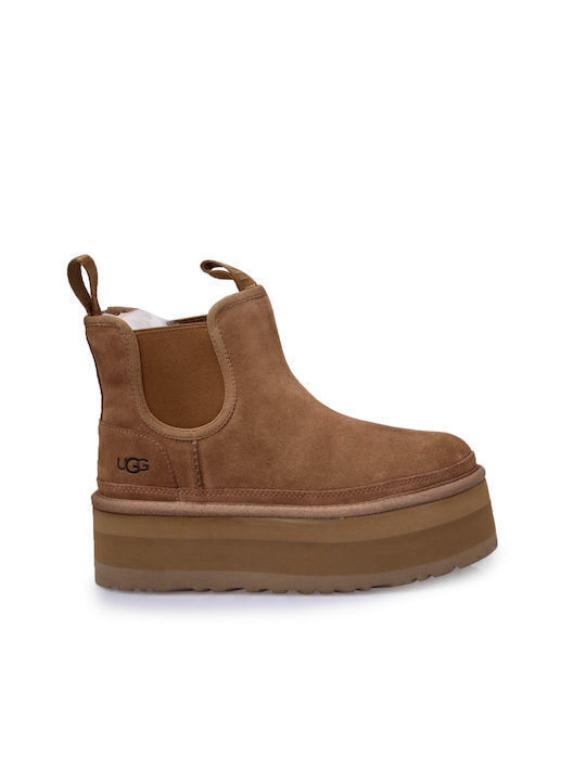 Ugg AustraliaNeumel Δερμάτινα Γυναικεία Chelsea Μποτάκια με Μεσαίο Τακούνι Camel