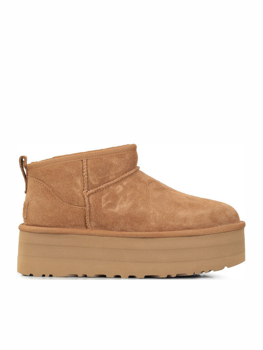 Ugg AustraliaClassic Ultra Mini Platform Suede Γυναικεία Μποτάκια με Πλατφόρμα Chestnut