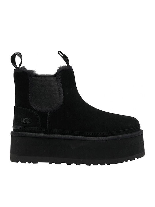 Ugg Australia Neumel Δερμάτινα Γυναικεία Chelsea Μποτάκια με Μεσαίο Τακούνι Μαύρα