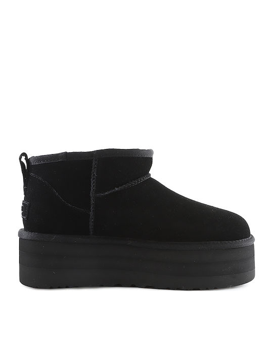 Ugg AustraliaUltra Classic Mini Platform Suede Γυναικεία Μποτάκια με Πλατφόρμα & Γούνα Μαύρα