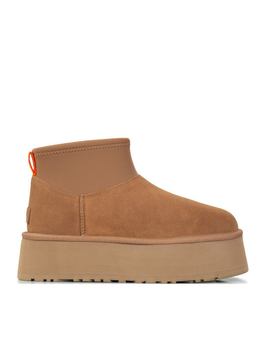 Ugg Australia Classic Mini Dipper Δερμάτινα Γυναικεία Μποτάκια Chestnut
