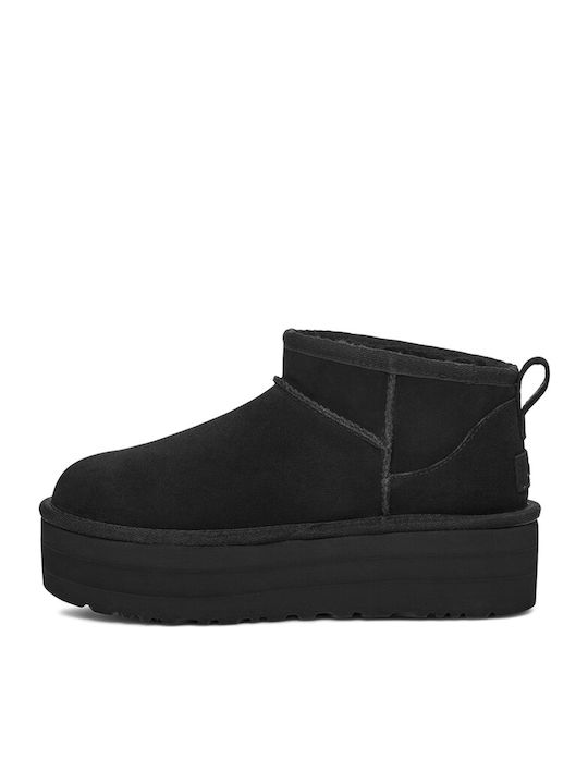 Ugg AustraliaUltra Classic Mini Platform Suede Γυναικεία Μποτάκια με Πλατφόρμα & Γούνα Μαύρα - Image 3