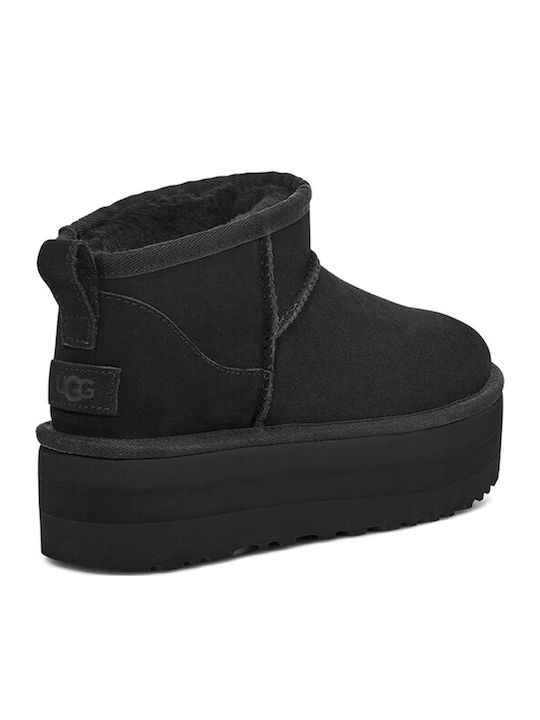 Ugg AustraliaUltra Classic Mini Platform Suede Γυναικεία Μποτάκια με Πλατφόρμα & Γούνα Μαύρα - Image 4