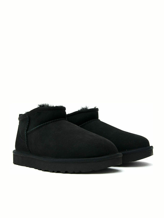 Ugg AustraliaClassic Ultra Mini Suede Γυναικεία Μποτάκια με Γούνα Μαύρα - Image 4