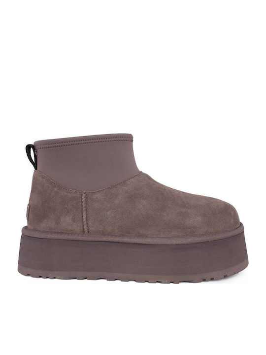 Ugg Australia Classic Mini Dipper Δερμάτινα Γυναικεία Μποτάκια Thundercloud