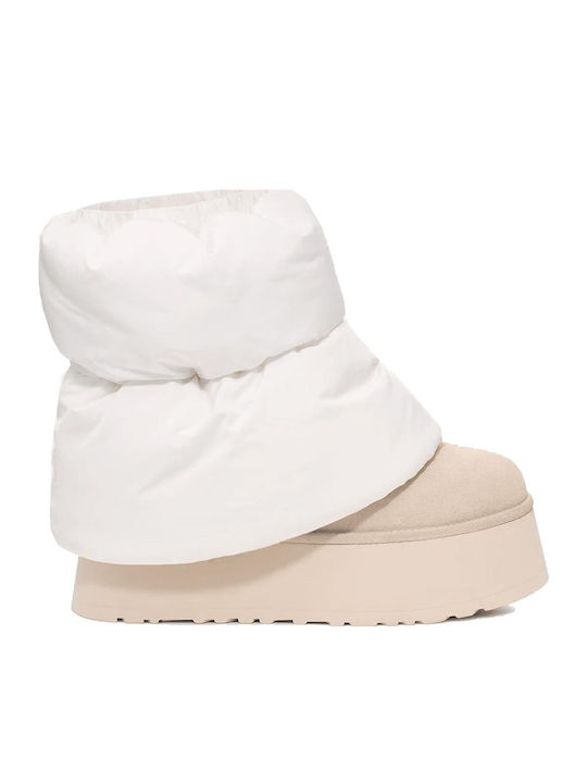 Ugg Australia Classic Mini Dipper Puffer Suede Γυναικεία Μποτάκια Λευκά