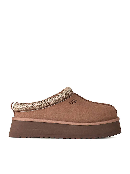 Ugg AustraliaTazz II Κλειστές Δερμάτινες Γυναικείες Παντόφλες Μπεζ / Πούρο Regular Fit