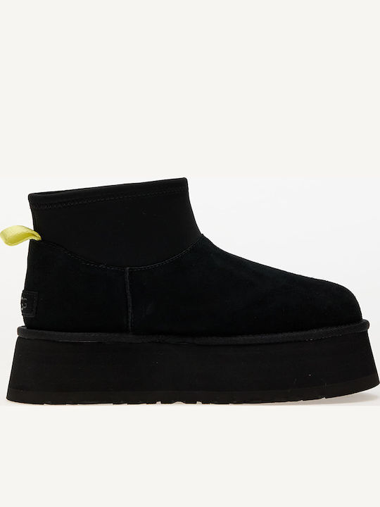 Ugg Australia Classic Mini Dipper Puffer Suede Γυναικεία Μποτάκια Μαύρα